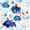 Watercolor falling leaves and shower seamless pattern.