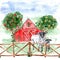 Watercolor Farm Animals Sheep Barn Scenery Painting Illustration