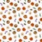 Watercolor farm pumpkin squash leaves flower tree forest Halloween thanksgiving seamless pattern, textile, fabric, paper print,