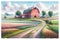 Watercolor Farming Scene Pastel Colored Springtime Barn Country AI Generated Painting