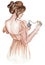 Watercolor Fashion Girls with perfume bottle. Different skin tone. Individual files. Digital illustrations.