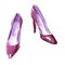 Watercolor fashion illustration of party shoes on high heels in purple color