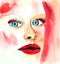 Watercolor fashion portrait of woman with makeup. Minimalism moderm style of drawing.