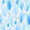 Watercolor fashion seamless pattern with white and blue feathers on light blue background. Vintage print