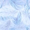 Watercolor fashion seamless pattern with white and blue feathers on light blue background. Vintage print