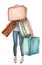 Watercolor fashion travelling young woman. Fashionable women. Stylish sketch. Fashion illustration. Perfect for greetings cards,