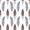 Watercolor feather ethnic boho seamless pattern background