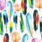 Watercolor feathers set. Hand drawn vector illustration with colorful feathers.