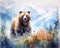 watercolor featuring a powerful and majestic bear against a backdrop of nature. strength and beauty of the bear