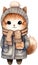 Watercolor Feline Winter Wonderland clipart Kawaii Cat Nursery Animals kitten Baby warm sweater Cute Meow Minimalistic Christmas