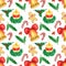 Watercolor festive pattern with various Christmas decoration