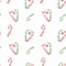 Watercolor festive winter seamless pattern with green and red striped candy canes.Christmas holiday design for textile, cards
