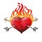 Watercolor flaming heart pierced by two arrows