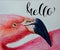 Watercolor flamingo pink hand painted illustration with inscription lettering Hello. bird profile portrait art print