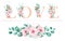 Watercolor floral alphabet of love letter and flowers arrangements for wedding invitation card composition