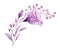 Watercolor floral arch. Purple eustoma flowers, berries and leaves. Corner design element. Transparent floral