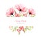 Watercolor floral banner. Bouquet with big field flowers, rose, poppy, leaves. Card template with place for custom text