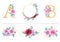 Watercolor floral bundle of floral frame, floral alphabet, and floral arrangements