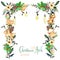 Watercolor floral Christmas arch with hanging lamps for holiday design