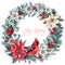 Watercolor Floral Christmas Wreath with Cardinal Bird