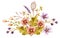 Watercolor floral composition bouquet with flower berries grass, oak leaves, lavender, acorns. Delicate handpainted