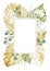 Watercolor floral and dasty leaves frame. Luxure tropical bohemian illustration in trendy style for wedding invintation, mothers d