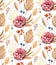 Watercolor floral fall pattern. Botanical rustic autumn background
