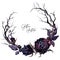 Watercolor Floral Gothic Wreath with Dry Branches and Black Roses