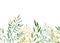 Watercolor floral horizontal pattern with wildflowers, leaves, foliage, plants. Garden greenery banner botanical background.