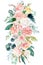 Watercolor floral illustration - bouquet with bright pink vivid flowers, green leaves