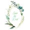 Watercolor floral illustration - geometric leaf frame / wreath