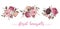 Watercolor floral illustration - three beige, burgundy, pink flower bouquets