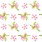 Watercolor floral tropical seamless pattern with green monstera leaves and pink plumeria flowers on white