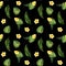 Watercolor floral tropical seamless pattern with green monstera leaves and yellow hibiscus flowers