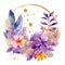 Watercolor floral wreath . Beautiful flowers. Painted drawing colorful flowers pattern. Floral wreath. Colorful round flowery