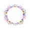 Watercolor floral wreath with purple waterlilies Circle frame for, logos, wedding decor, Women day 2024, birthday Round