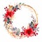 watercolor floral wreath with vibrant red blossoms