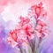 watercolor flower background - red and pink gladioli