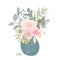 Watercolor flower illustration. A bouquet of flowers in a vase. Design for paintings, interior posters