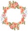 Watercolor flower wreath with keys, locks, ribbons