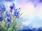 watercolor flowers background blue irises