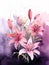 watercolor flowers background - pink and purple lilies