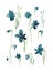 Watercolor flowers. Blue flowers with large buds, five petals and long leaves on a white background.