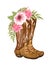 Watercolor Flowers in boots. Cowboy boots and flowers. Farmhouse rustic clipart