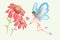 Watercolor flowers with a fairy girl butterfly vector