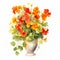 Watercolor Flowers In Orange Vase: Decorative Elements, High Resolution