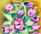 Watercolor flowers pink tulip. Small Illustration on a beige background