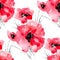 Watercolor flowers red poppy seamless pattern.