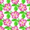 Watercolor flowers and rosehips branches seamless pattern. Hand drawn pattern. Isolated background Cloth design. White