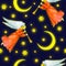 Watercolor flying angels with stars and moon, seamless pattern